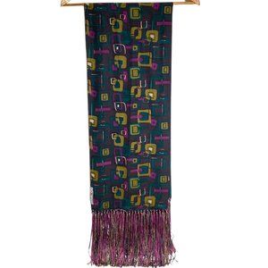 Jana Kos Abstract Geometric Print Fringe Scarf Throw Shawl